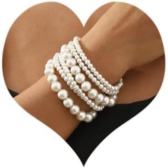 6 Pack Pearls Bracelets for Women Pearls Bracelets Set Boho Jewelry for Hallowee - Picture 1 of 7